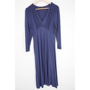 Quince Midi Dress Womens M Blue Stretch V Neck Pleated Office Pockets Classic